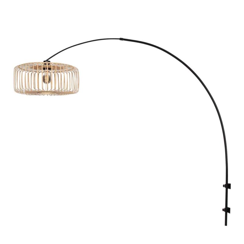 Zwarte boog wandlamp Sparkled Light 4151ZW met naturel bamboe kap - Afbeelding 2