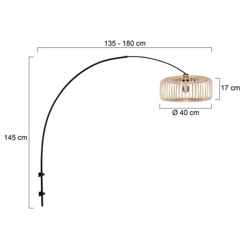 Zwarte boog wandlamp Sparkled Light 4151ZW met naturel bamboe kap - Afbeelding 6