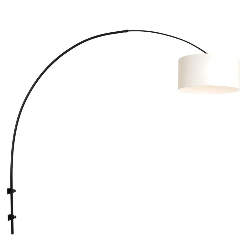 Zwarte boog wandlamp Sparkled Light 8136ZW met wit linnen kap - Afbeelding 2