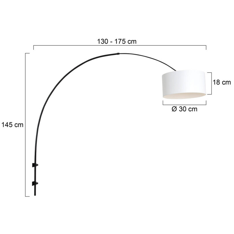 Zwarte boog wandlamp Sparkled Light 8136ZW met wit linnen kap - Afbeelding 6