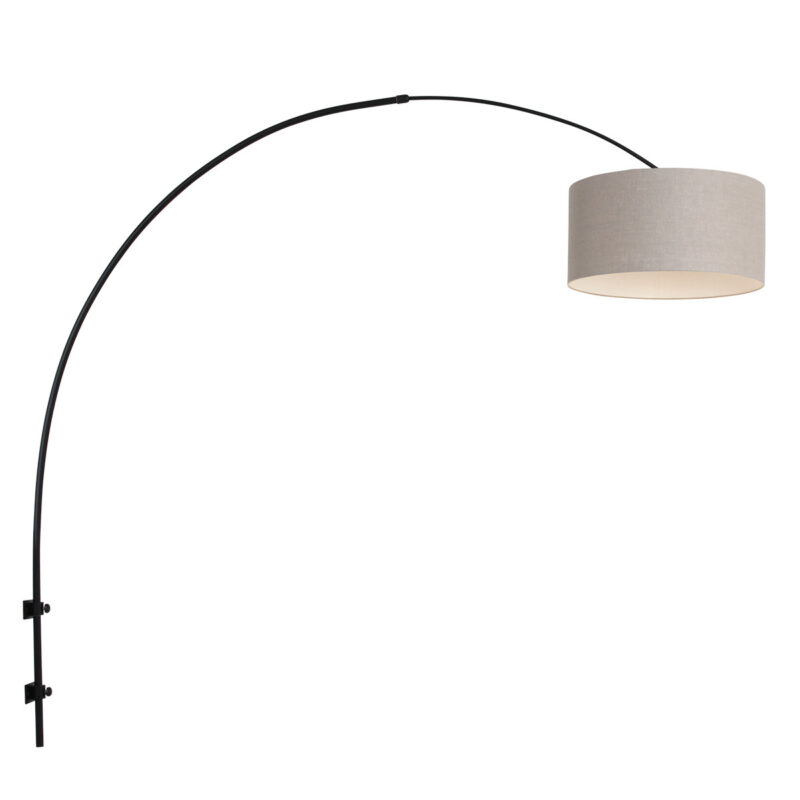 Zwarte boog wandlamp Sparkled Light 8137ZW met grijs grof linnen kap - Afbeelding 2
