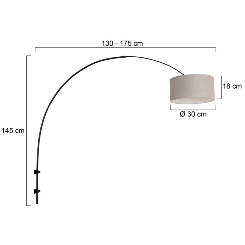 Zwarte boog wandlamp Sparkled Light 8137ZW met grijs grof linnen kap - Afbeelding 6