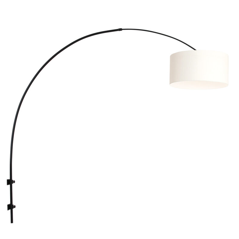Zwarte boog wandlamp Sparkled Light 8138ZW met wit grof linnen kap - Afbeelding 2