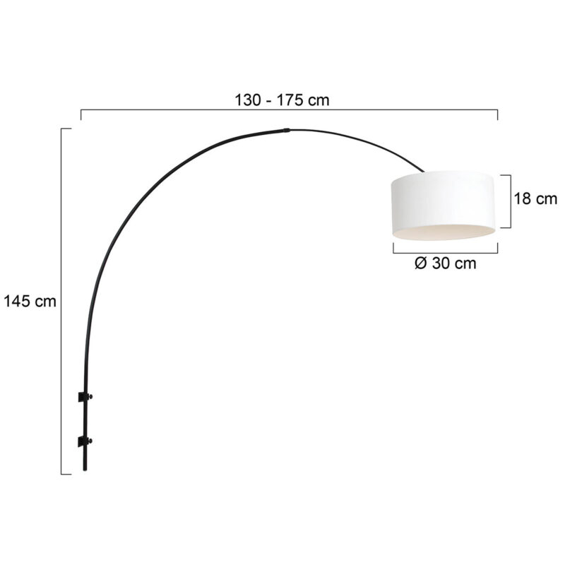 Zwarte boog wandlamp Sparkled Light 8138ZW met wit grof linnen kap - Afbeelding 6