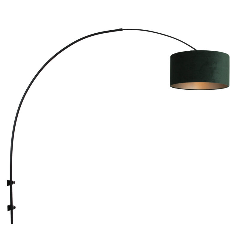 Zwarte boog wandlamp Sparkled Light 8139ZW met groen velours kap - Afbeelding 2