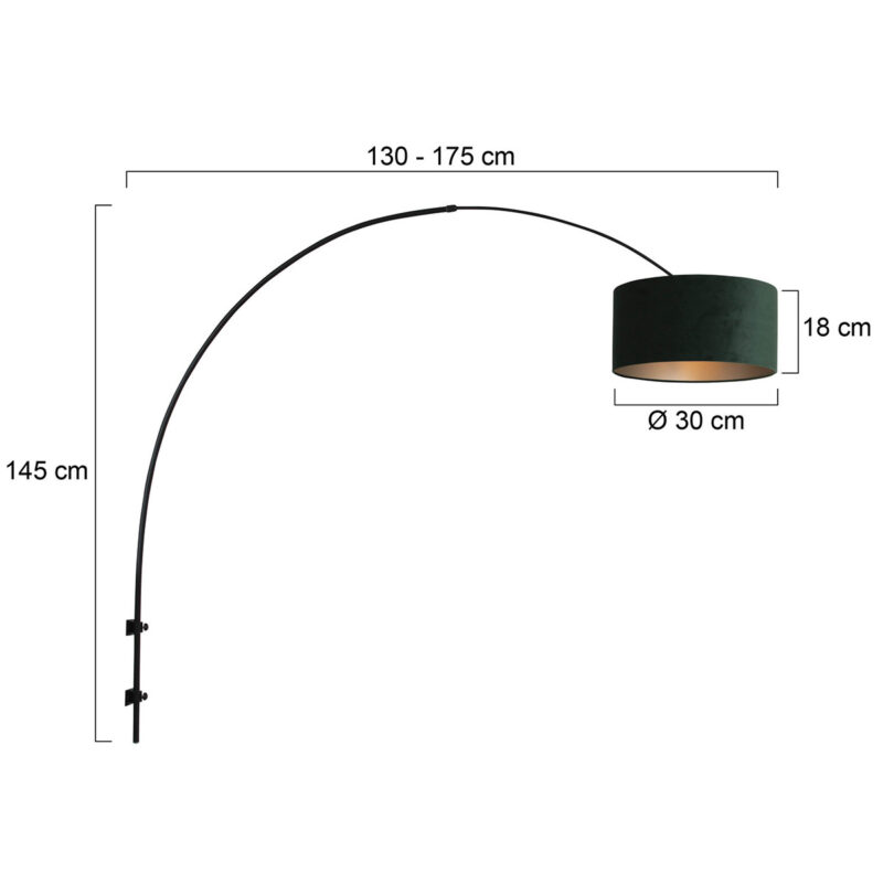 Zwarte boog wandlamp Sparkled Light 8139ZW met groen velours kap - Afbeelding 6