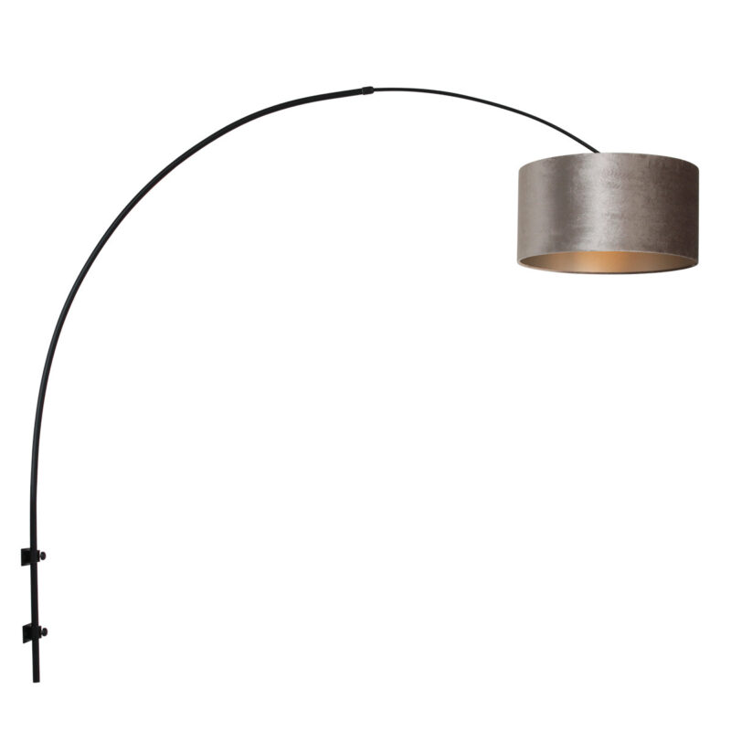 Zwarte boog wandlamp Sparkled Light 8140ZW met grijs velours kap - Afbeelding 2