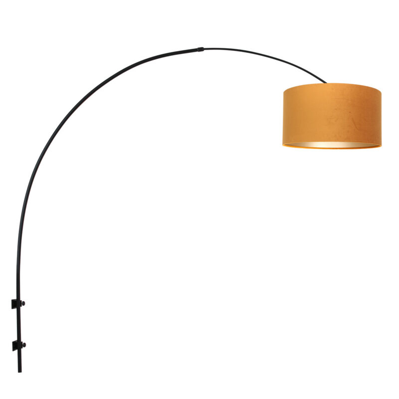 Zwarte boog wandlamp Sparkled Light 8141ZW met goud velours kap - Afbeelding 2