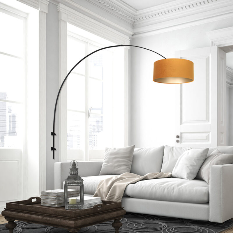 Zwarte boog wandlamp Sparkled Light 8141ZW met goud velours kap - Afbeelding 3