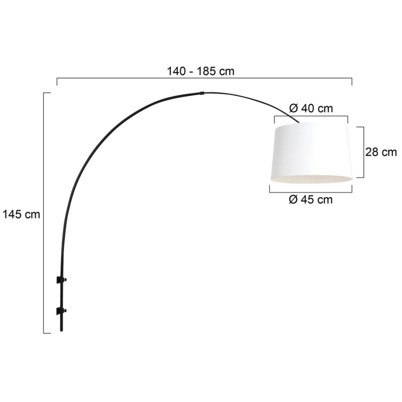 Zwarte boog wandlamp Sparkled Light 8192ZW met wit taps toelopende linnen kap - Afbeelding 6