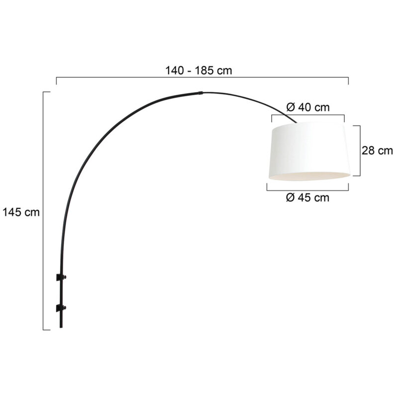 Zwarte boog wandlamp Sparkled Light 8193ZW met wit taps toelopende grof linnen kap - Afbeelding 6
