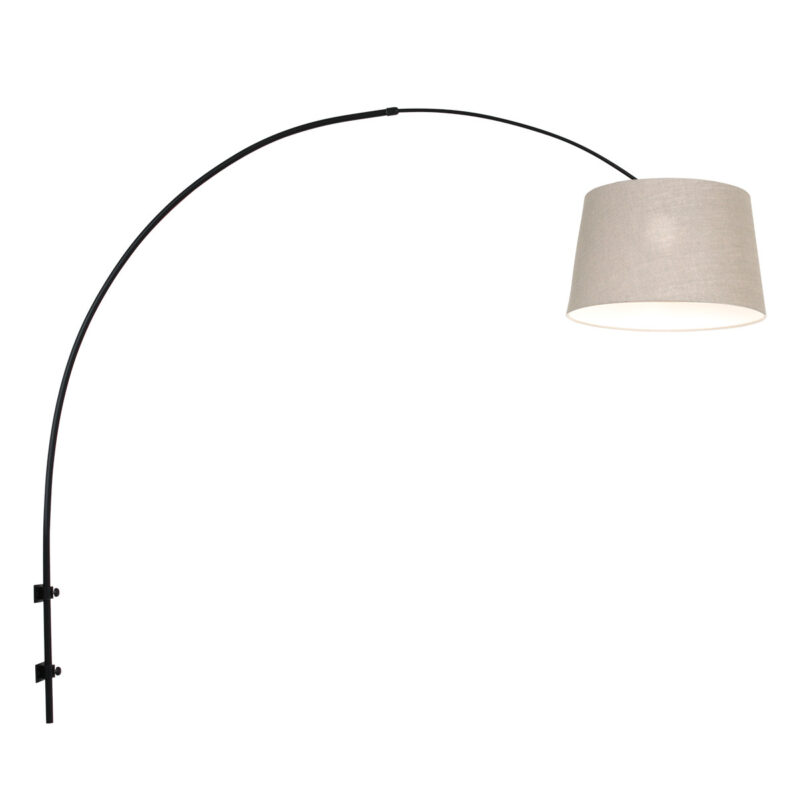 Zwarte boog wandlamp Sparkled Light 8194ZW met grijs taps toelopende linnen kap - Afbeelding 2