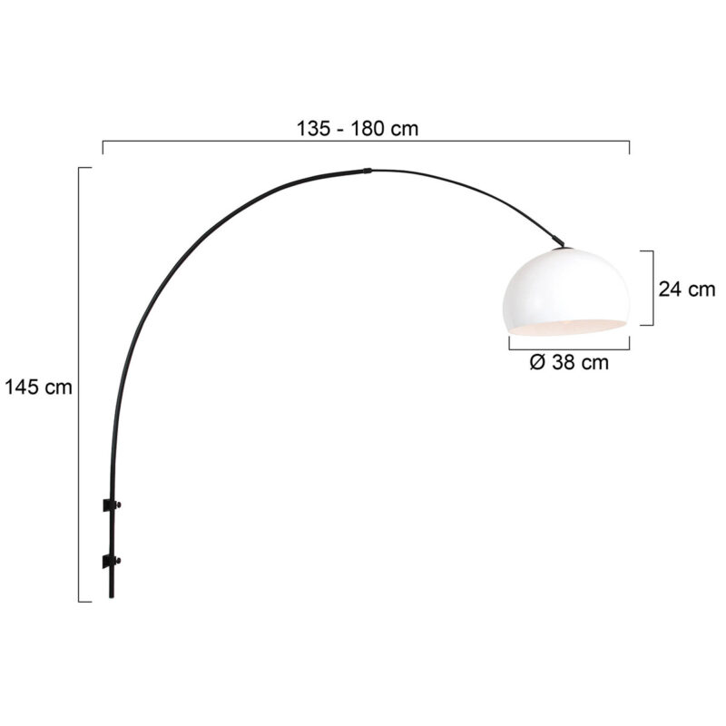 Zwarte boog wandlamp Sparkled Light 8195ZW met wit kunststof bol kap - Afbeelding 6