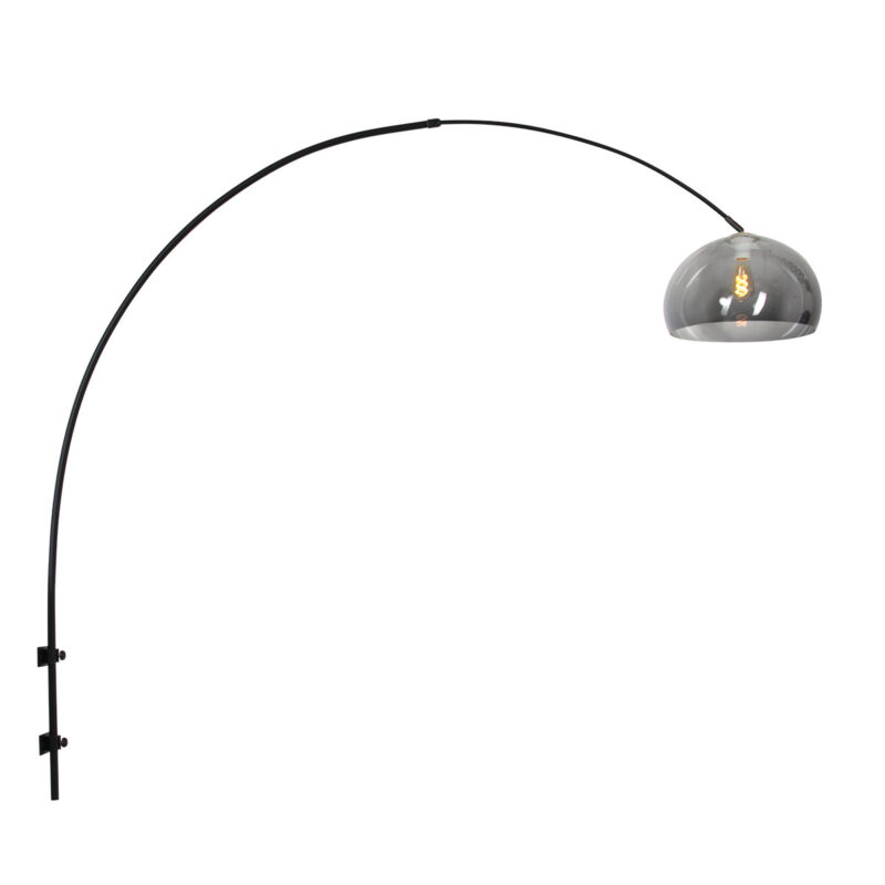 Zwarte boog wandlamp Sparkled Light 8196ZW met grijs kunststof bol kap - Afbeelding 2