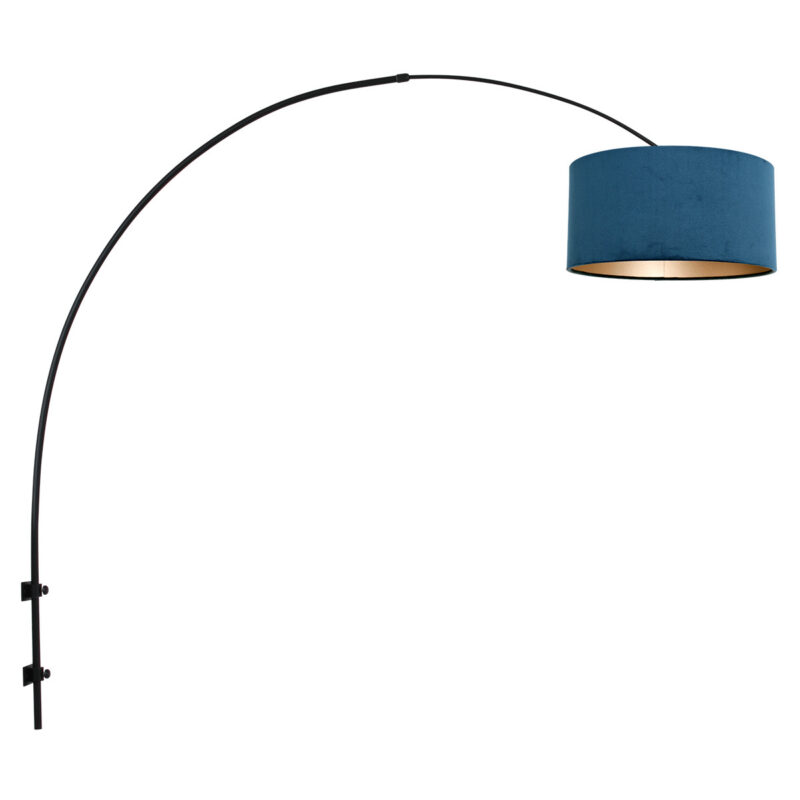 Zwarte boog wandlamp Sparkled Light 8245ZW met blauw velours kap - Afbeelding 2