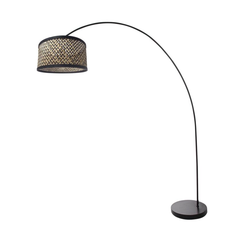 Zwarte booglamp / vloerlamp Solva 3739ZW met naturel met zwart bamboe kap - Afbeelding 2