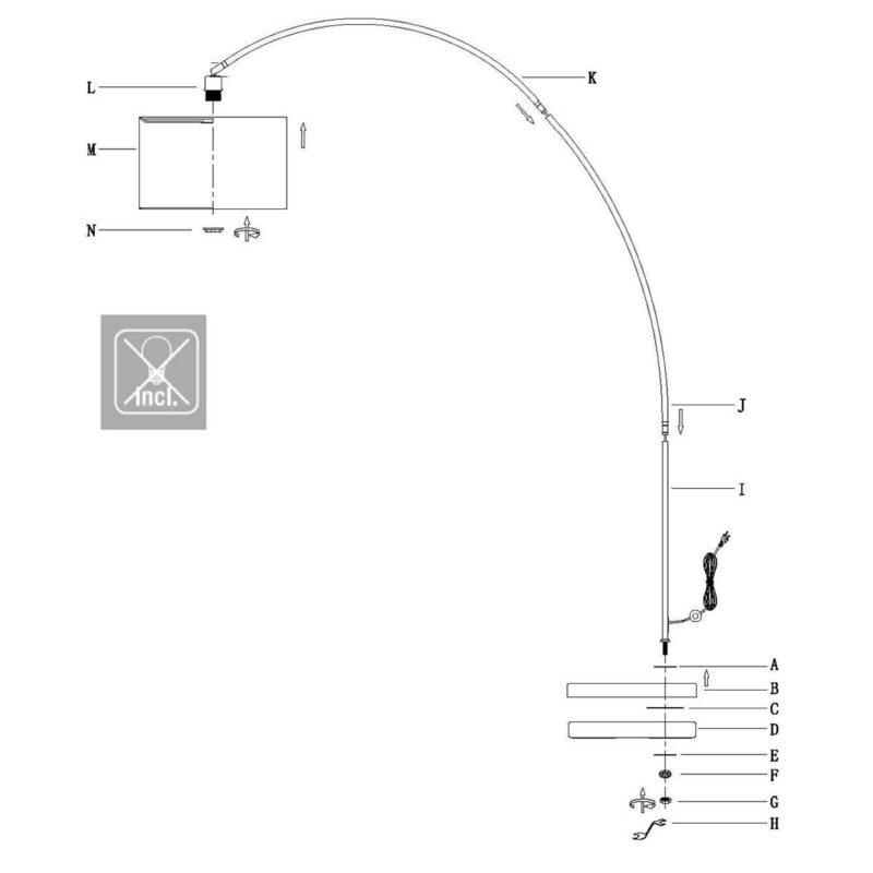 Zwarte booglamp / vloerlamp Solva 3739ZW met naturel met zwart bamboe kap - Afbeelding 9