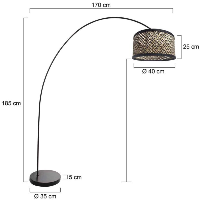 Zwarte booglamp / vloerlamp Solva 3739ZW met naturel met zwart bamboe kap - Afbeelding 7