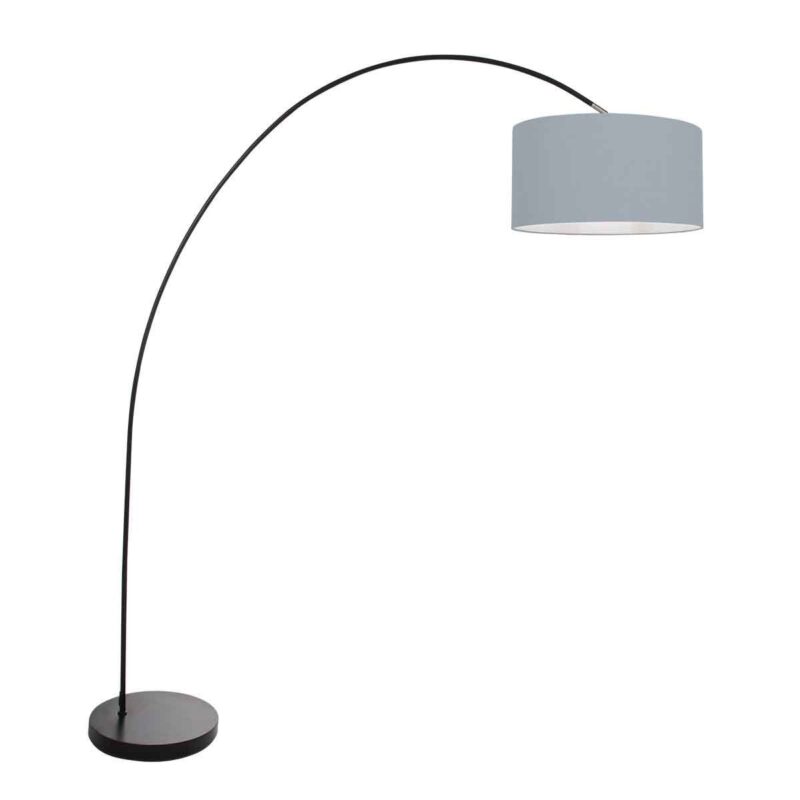 Lámpara de arco negra / lámpara de pie Solva 3901ZW con pantalla de lino azul