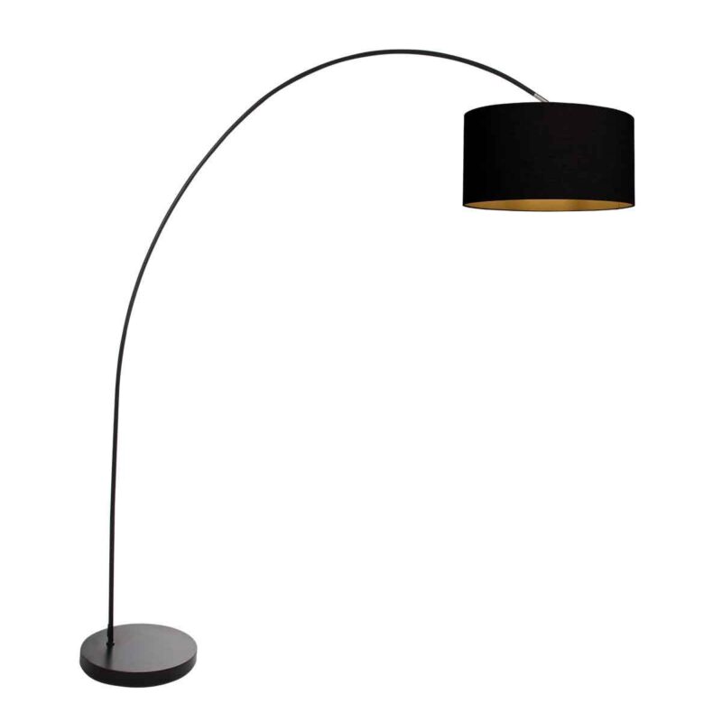 Zwarte booglamp / vloerlamp Solva 3902ZW met zwart linnen kap - Afbeelding 2