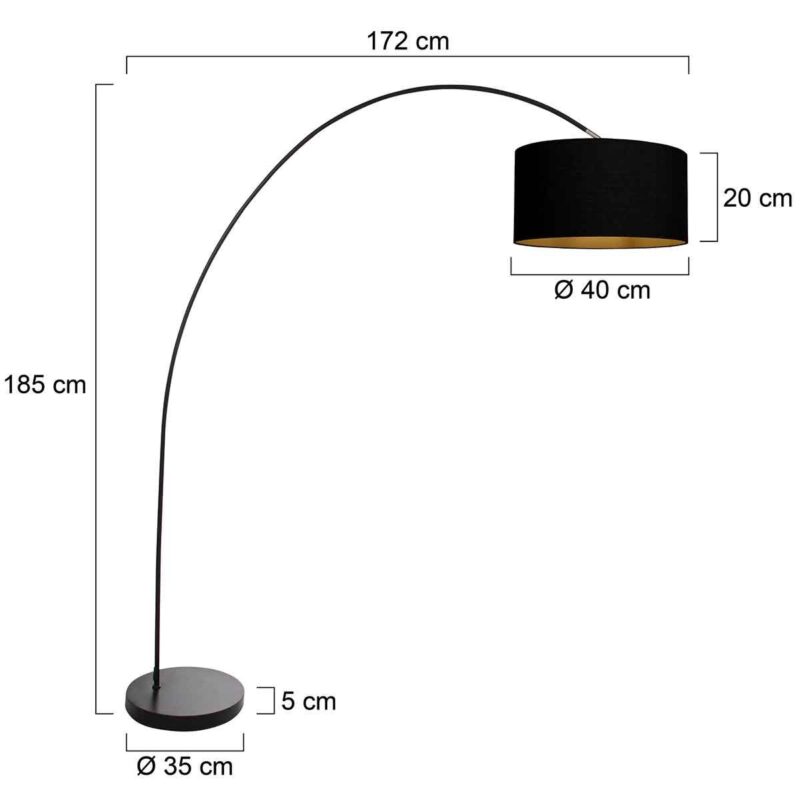 Zwarte booglamp / vloerlamp Solva 3902ZW met zwart linnen kap - Afbeelding 6