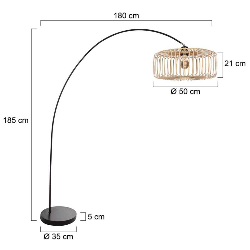 Zwarte booglamp / vloerlamp Solva 4156ZW met naturel bamboe kap - Afbeelding 6