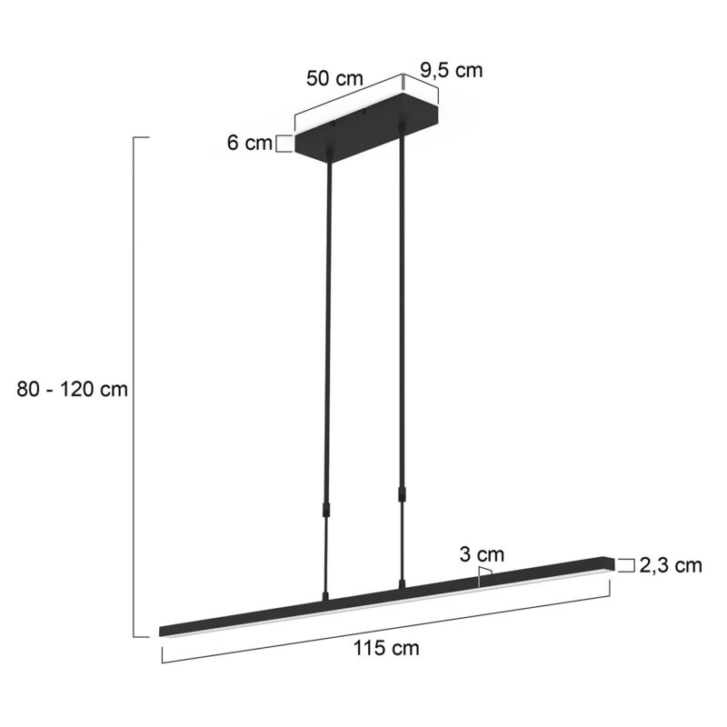 Zwarte hanglamp Bande 3319ZW, lichtkleur instelbaar en dimbaar - Afbeelding 6
