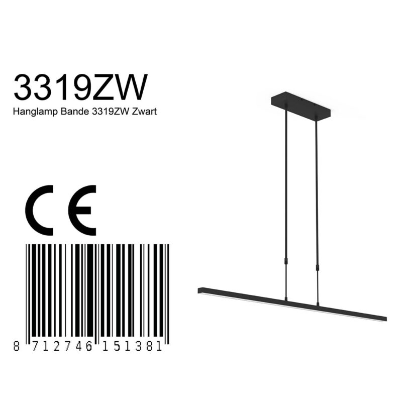 Zwarte hanglamp Bande 3319ZW, lichtkleur instelbaar en dimbaar - Afbeelding 7