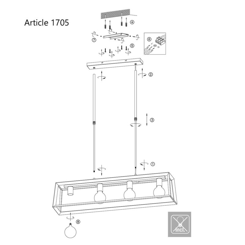 Zwarte hanglamp Buckley 1705ZW met 4 x een E27 fitting - Afbeelding 10
