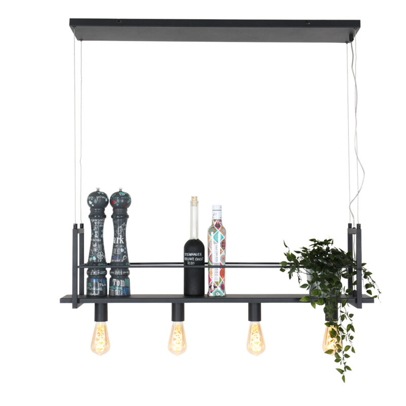 Zwarte hanglamp Buckley  2983ZW met plateau en 4 x een E27 fitting - Afbeelding 2