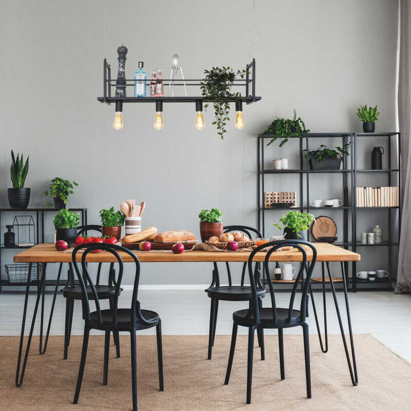 Zwarte hanglamp Buckley  2983ZW met plateau en 4 x een E27 fitting - Afbeelding 3