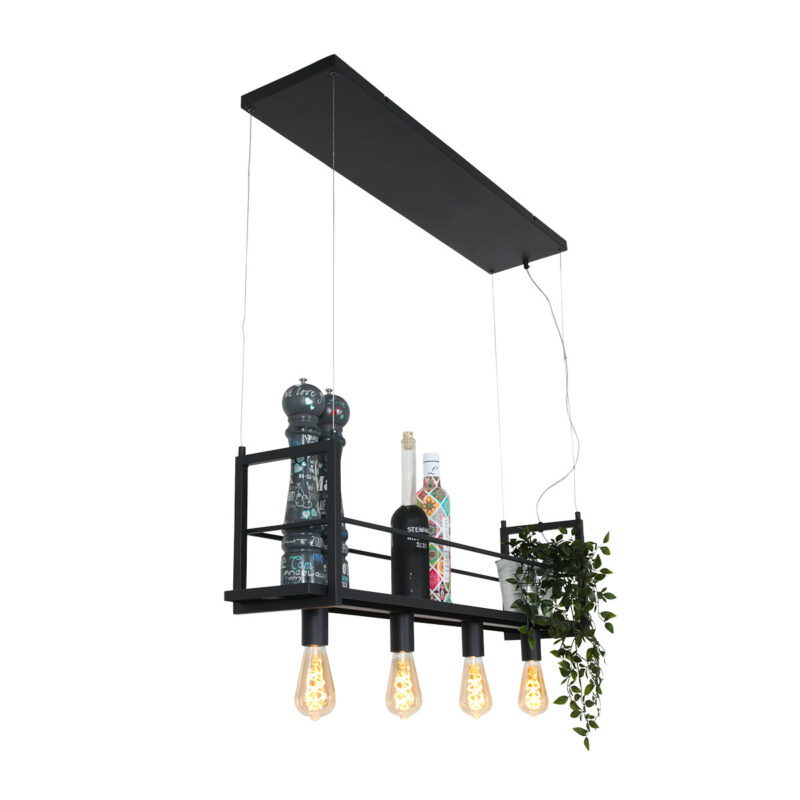 Zwarte hanglamp Buckley  2983ZW met plateau en 4 x een E27 fitting - Afbeelding 6