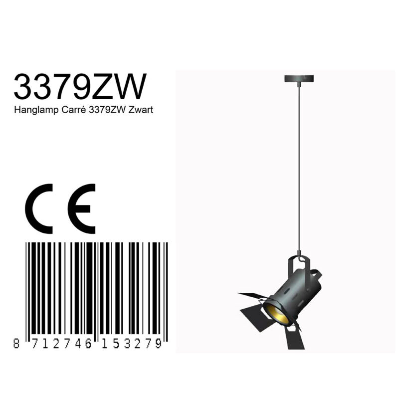 Zwarte hanglamp Carree 3379ZW met grote E27 fitting - Afbeelding 6