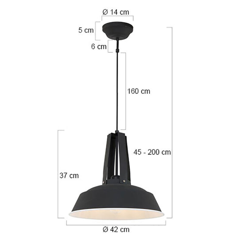 Zwarte hanglamp Eden 7704ZW E27 fitting - Afbeelding 6
