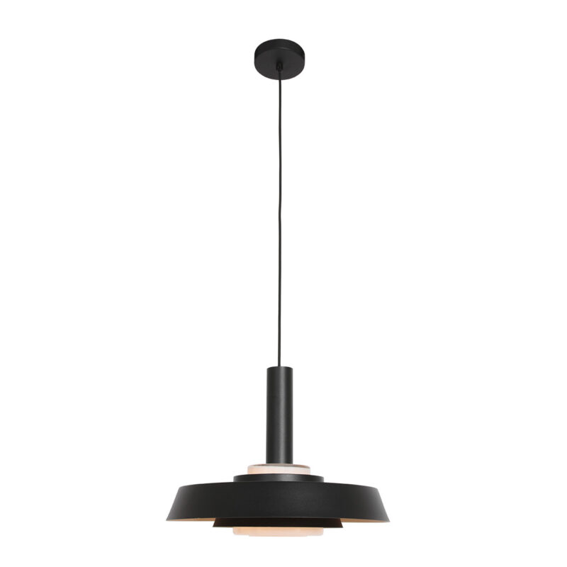 Zwarte hanglamp Flinter 3328ZW met goudkleurige binnenkant en glas - Afbeelding 2