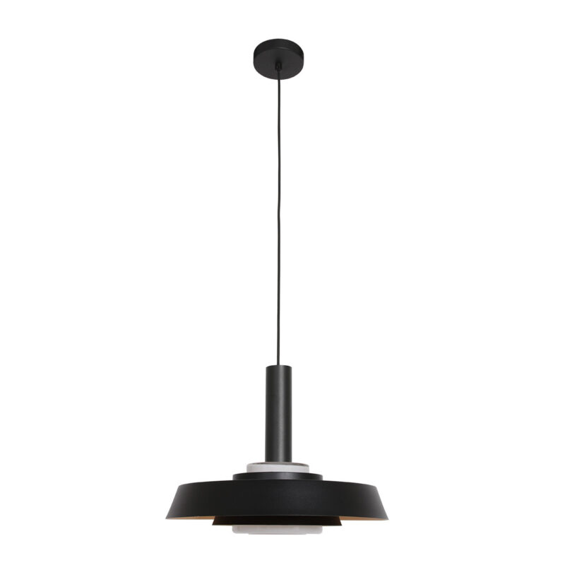 Zwarte hanglamp Flinter 3328ZW met goudkleurige binnenkant en glas - Afbeelding 9