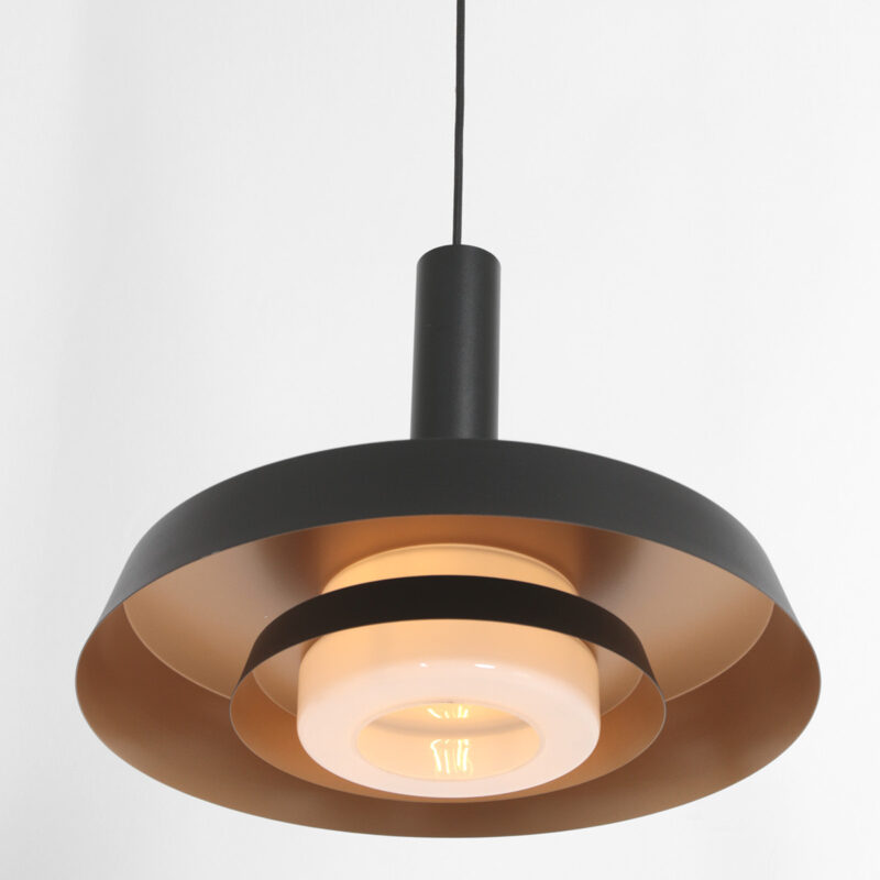 Zwarte hanglamp Flinter 3328ZW met goudkleurige binnenkant en glas - Afbeelding 14