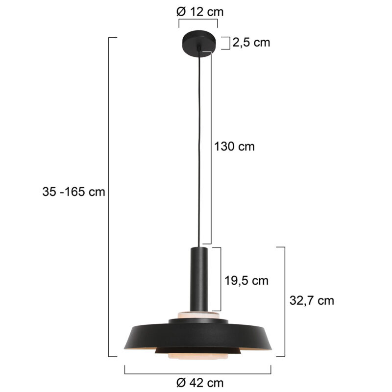Zwarte hanglamp Flinter 3328ZW met goudkleurige binnenkant en glas - Afbeelding 6