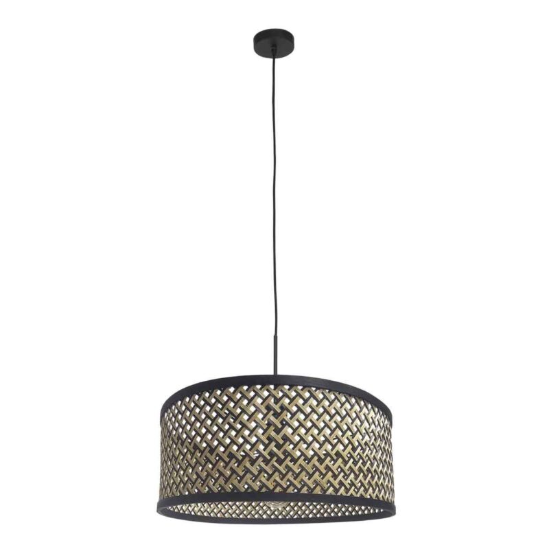 Zwarte hanglamp Sparkled Light 3753ZW met blank met zwart bamboe kap - Afbeelding 2