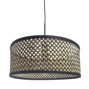 Zwarte hanglamp Sparkled Light 3753ZW met blank met zwart bamboe kap