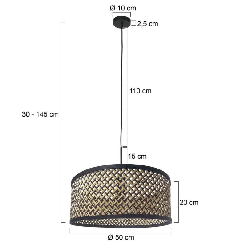 Zwarte hanglamp Sparkled Light 3753ZW met blank met zwart bamboe kap - Afbeelding 7