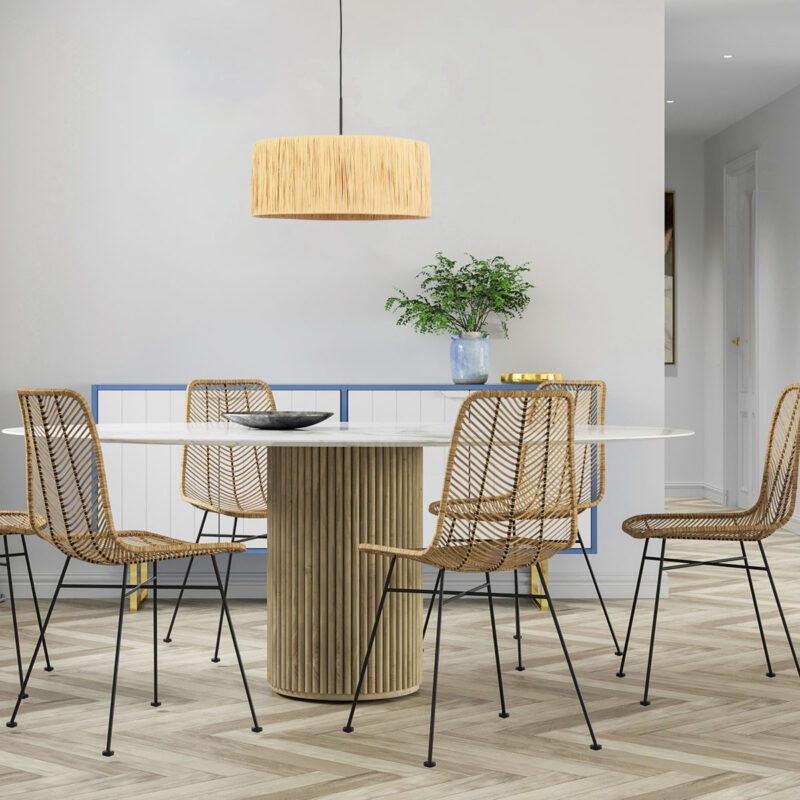 Zwarte hanglamp Sparkled Light 3754ZW met naturel gras kap - Afbeelding 3