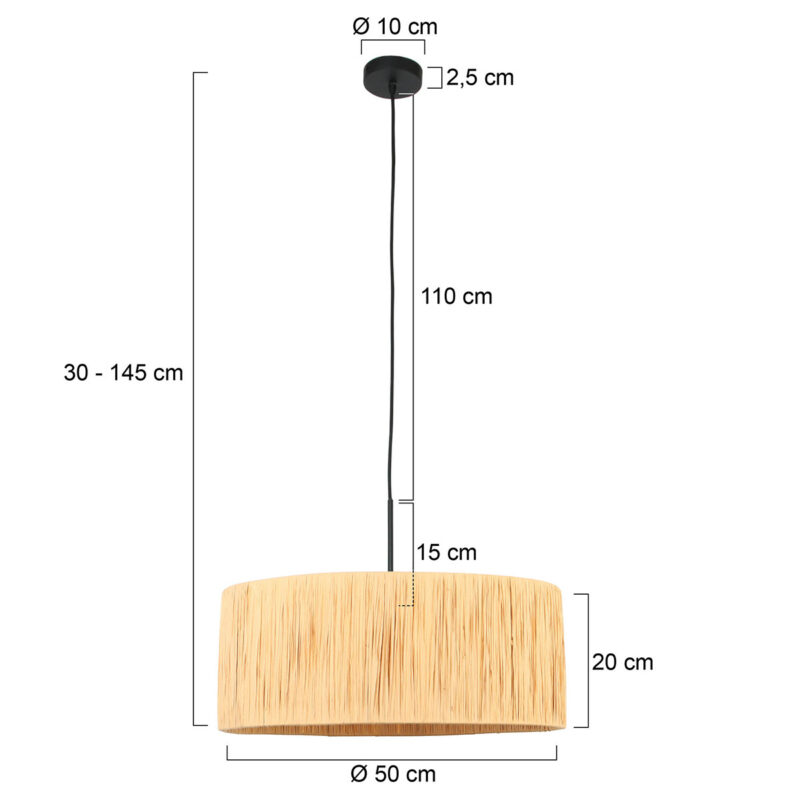 Zwarte hanglamp Sparkled Light 3754ZW met naturel gras kap - Afbeelding 7