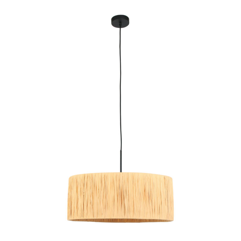 Zwarte hanglamp Sparkled Light 3754ZW met naturel gras kap