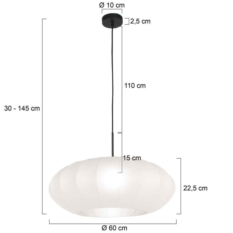 Zwarte hanglamp Sparkled Light 3809ZW met wit zeiden kap - Afbeelding 6