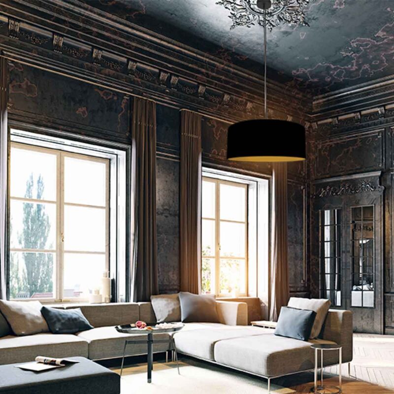 Zwarte hanglamp Sparkled Light 3960ZW met zwart linnen kap - Afbeelding 3
