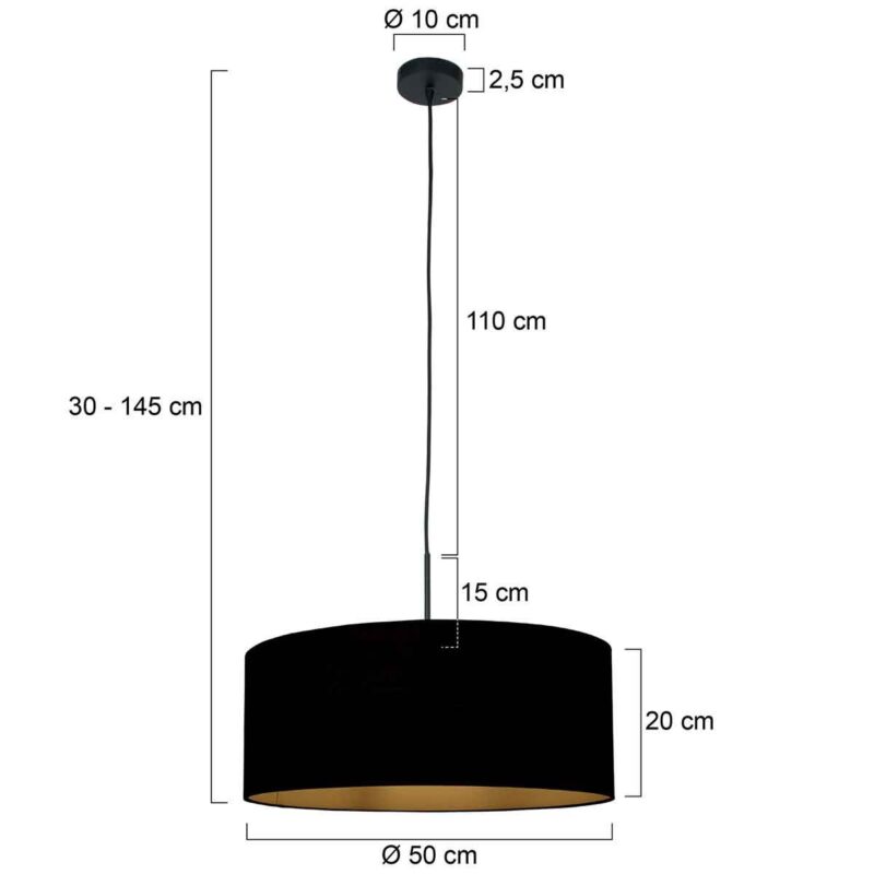 Zwarte hanglamp Sparkled Light 3960ZW met zwart linnen kap - Afbeelding 7