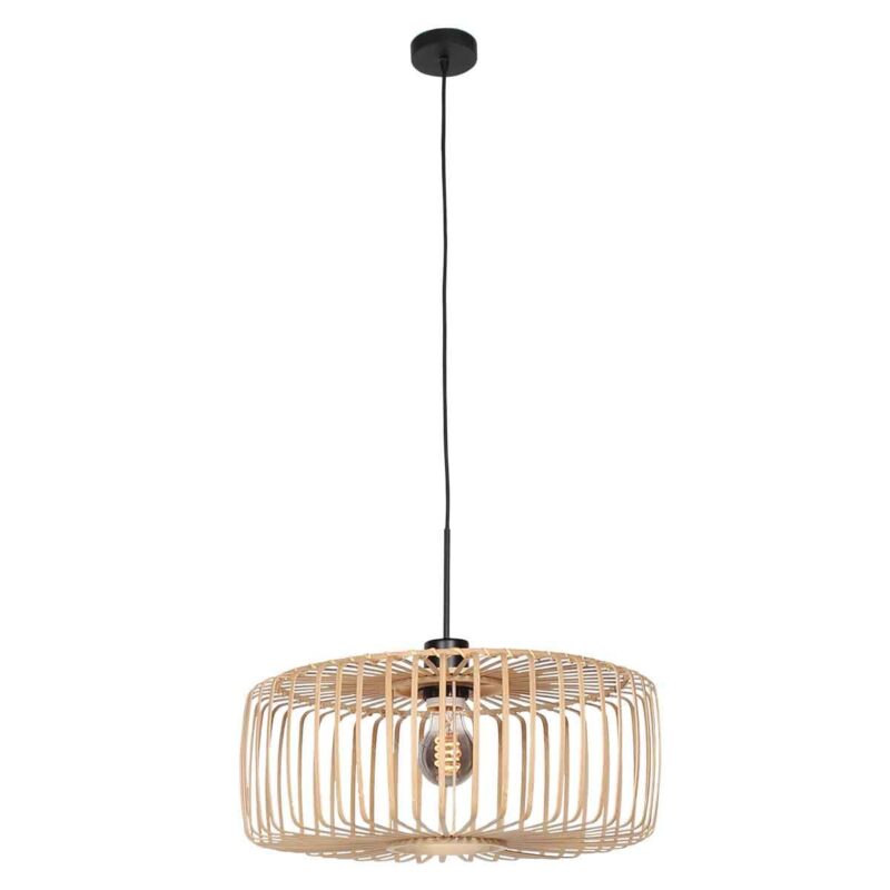 Zwarte hanglamp Sparkled Light 4152ZW met naturel bamboe kap - Afbeelding 2