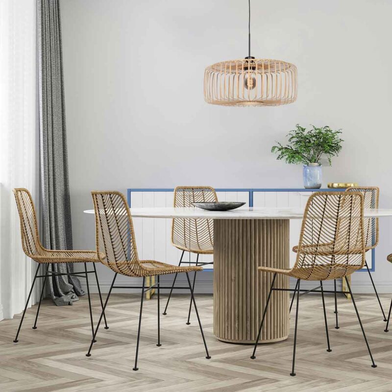Zwarte hanglamp Sparkled Light 4152ZW met naturel bamboe kap - Afbeelding 3