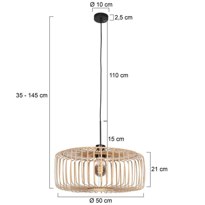 Zwarte hanglamp Sparkled Light 4152ZW met naturel bamboe kap - Afbeelding 7